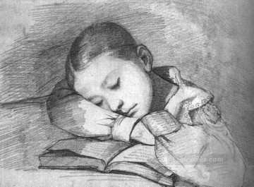  Gustav Obras - Retrato de Juliette Courbet como una niña dormida WBM Realista Realista pintor Gustave Courbet